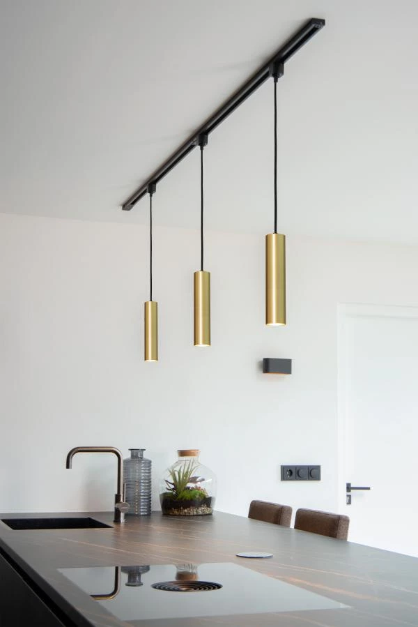 Lucide TRACK FLORIS pendant - 1-circuit Track lighting system - 1xGU10 - Matt Gold / Brass (Extension) - ambiance 3